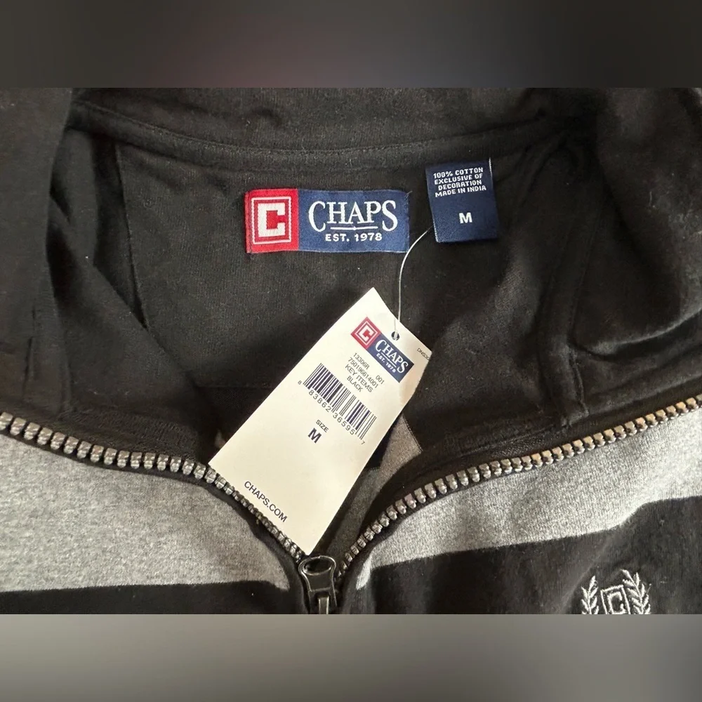 New Chaps Men's Black and Gray Zip-Up Sweater size M